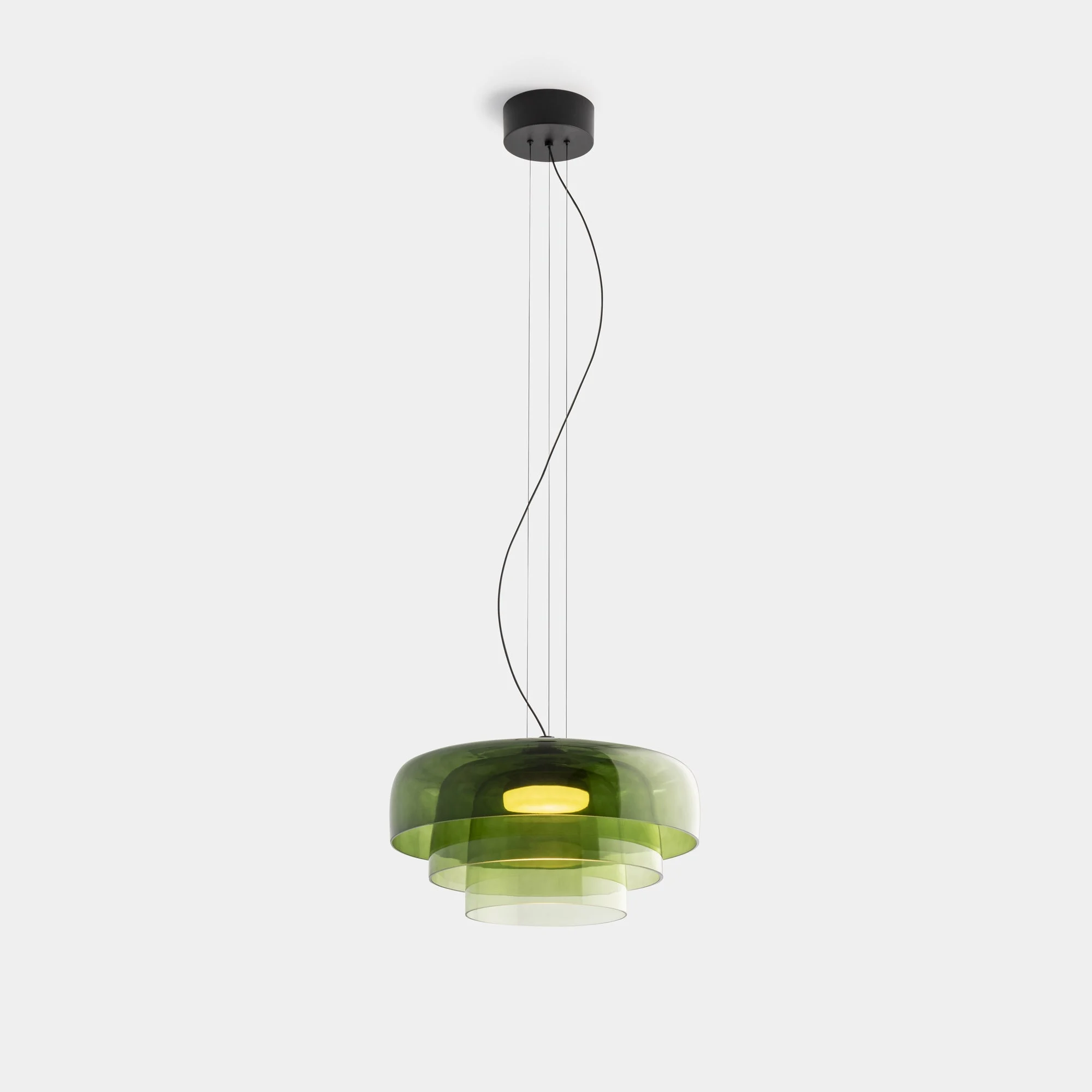 Lámpara de techo colgante LedsC4 Levels LED 3 luces negro verde CCT regulable 00-A047-05-08