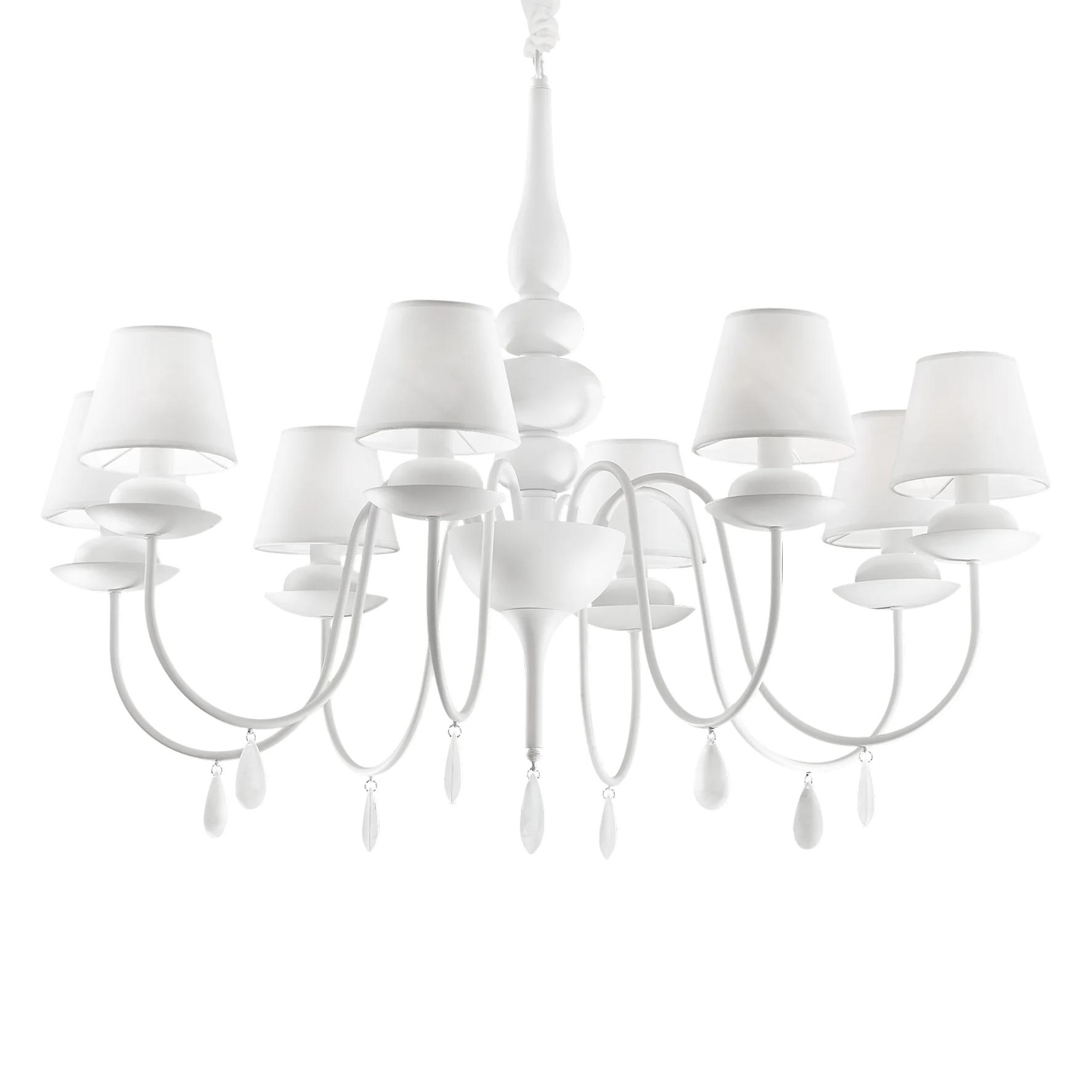 Lámpara colgante Ideal Lux Blanche blanco cristal y tela 8 luces 320W Ø92cm