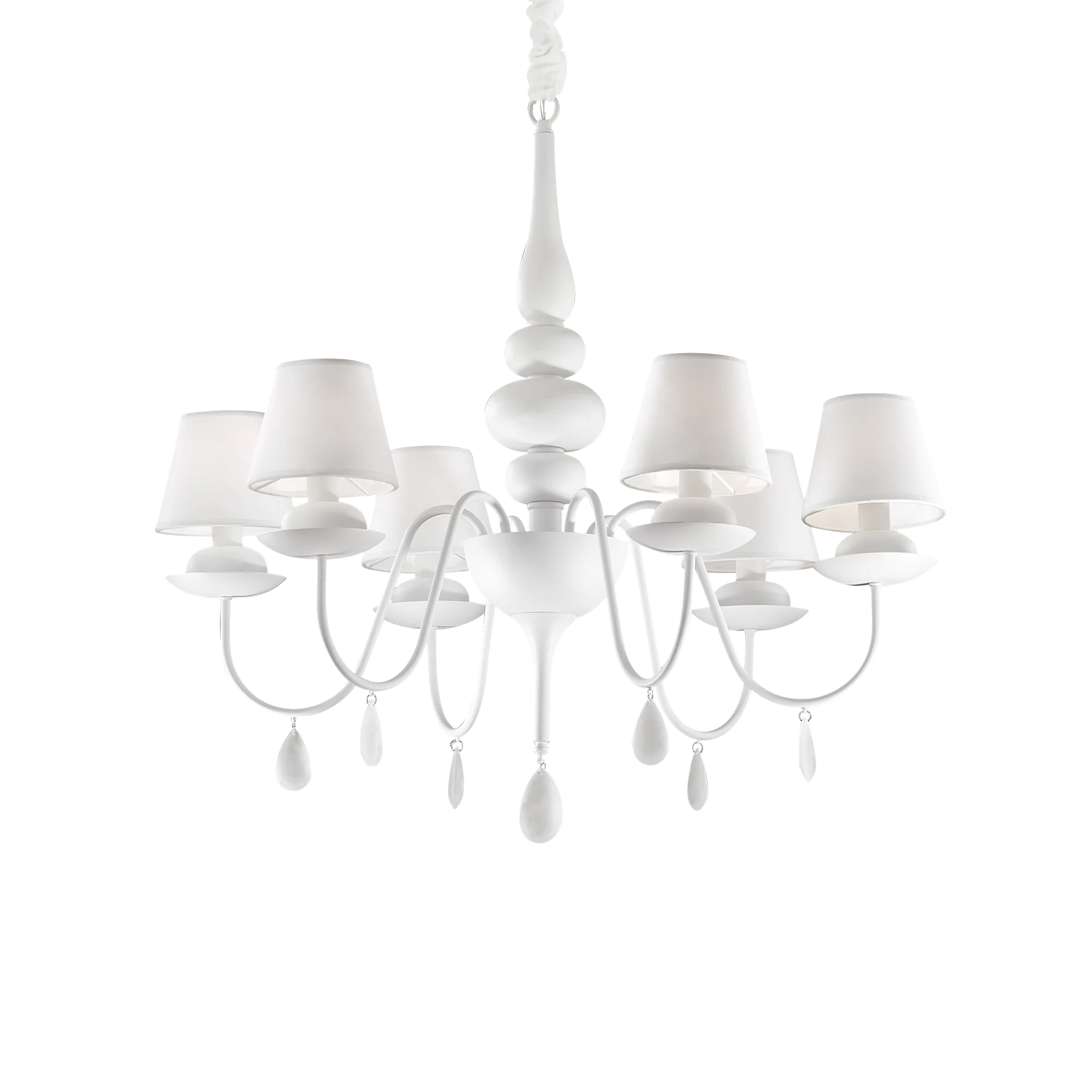 Lámpara colgante Ideal Lux Blanche blanco cristal y tela 6 luces 240W Ø78cm