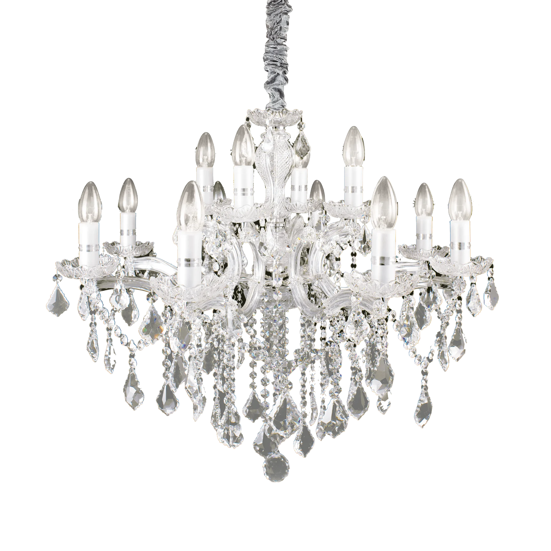 Lámpara colgante Ideal Lux Florian cromo cristal y cerámica 12 luces 480W Ø72cm