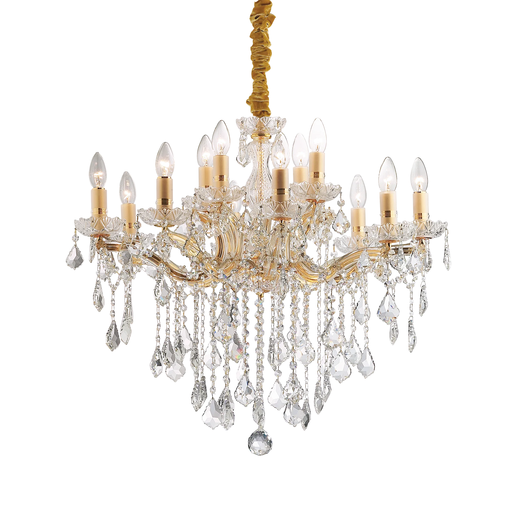 Lámpara colgante Ideal Lux Florian dorado cristal y cerámica 12 luces 480W Ø72cm