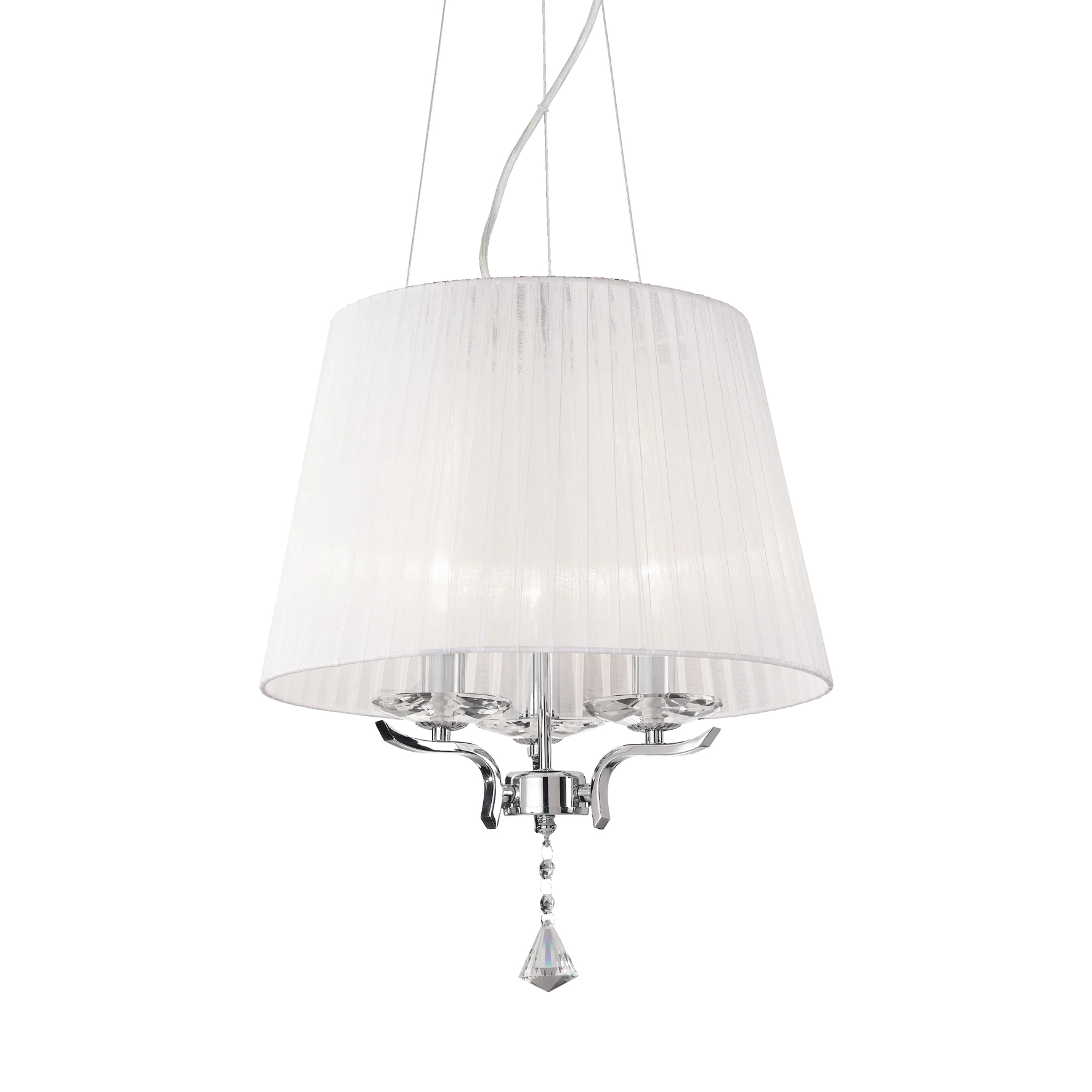 Lámpara colgante Ideal Lux Pegaso blanco cristal y tela 3 luces 84W Ø40cm