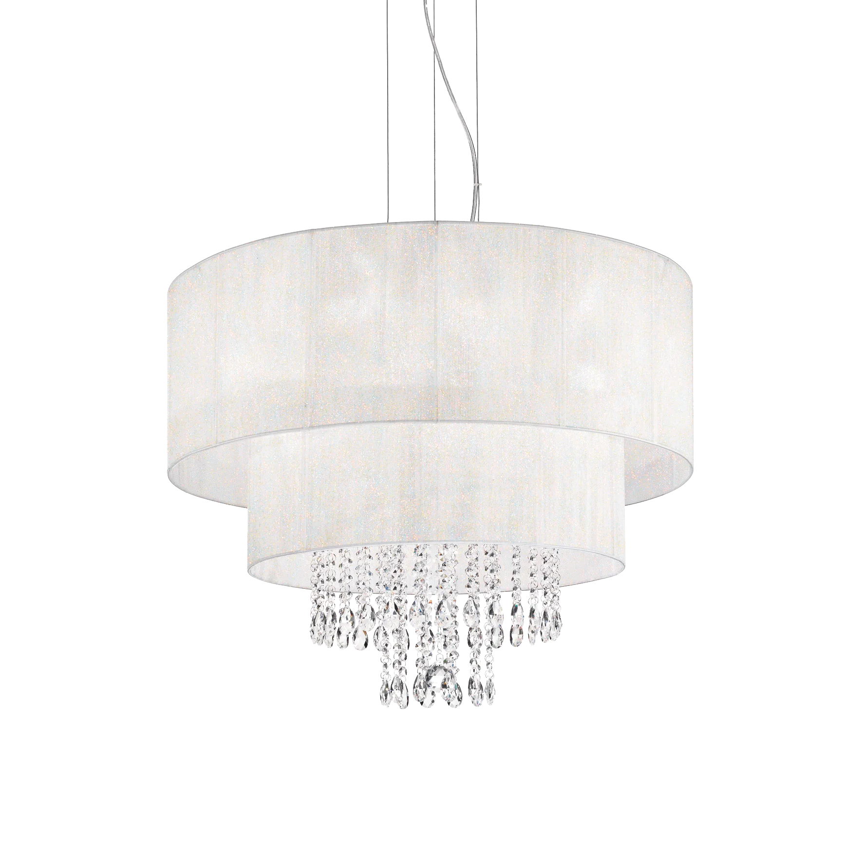 Lámpara colgante Ideal Lux Opera blanco cristal y tela 6 luces 360W Ø71cm