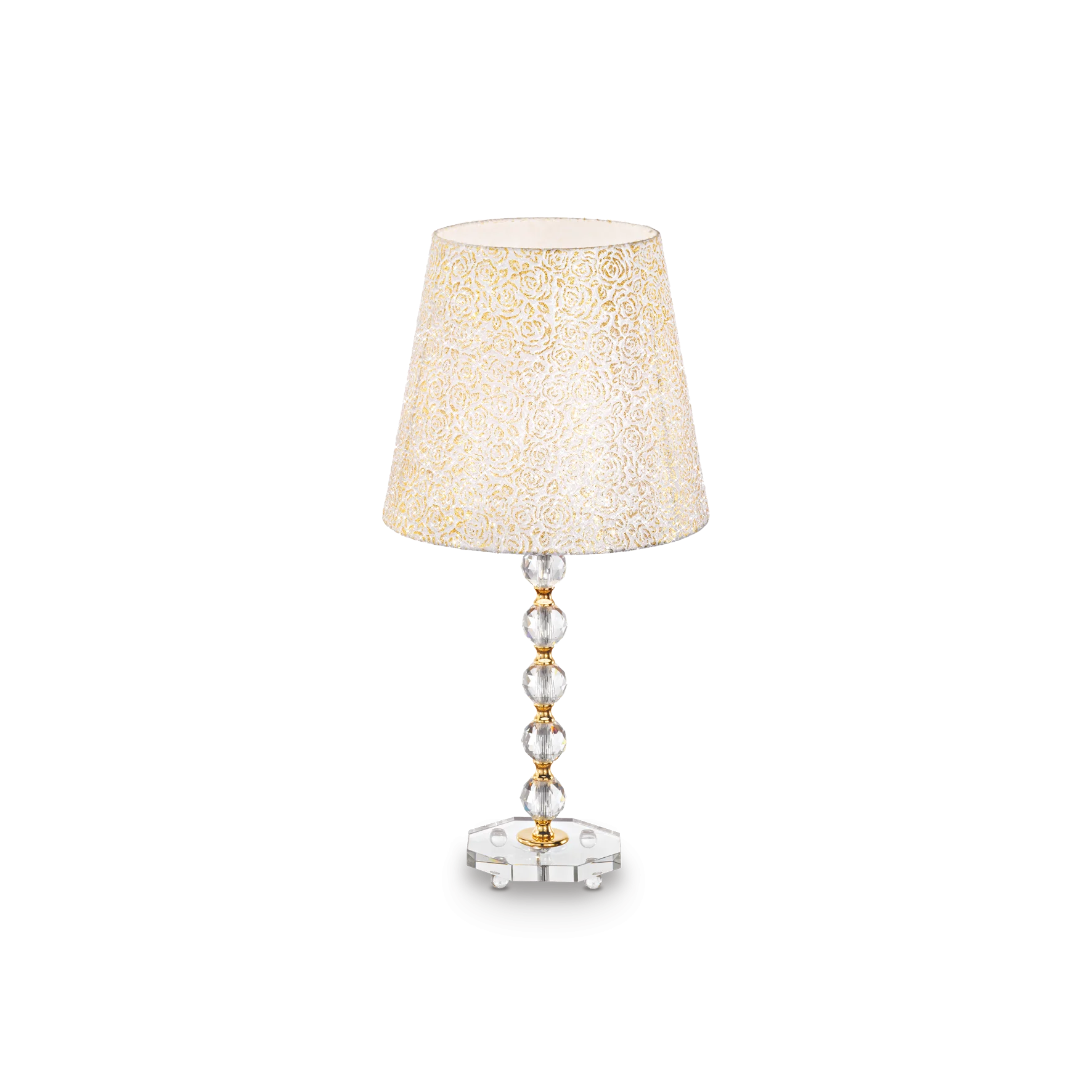 Lámpara de sobremesa Ideal Lux Queen dorado cristal y tela 60W Ø35cm