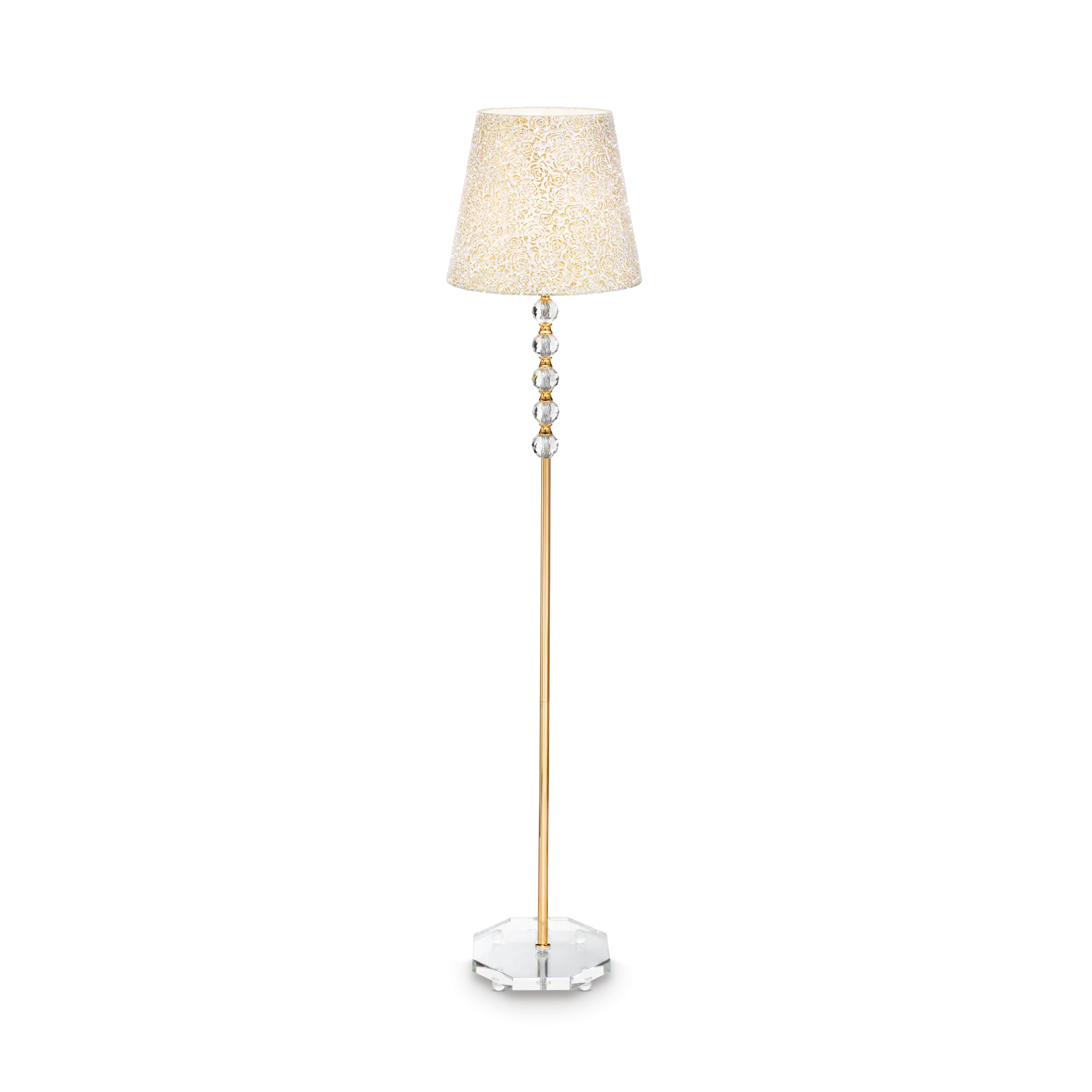 Lámpara de pie Ideal Lux Queen dorado cristal y tela 60W 157,5cm