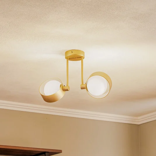 Plafón Mado, cristal opalino/latón, 2 luces