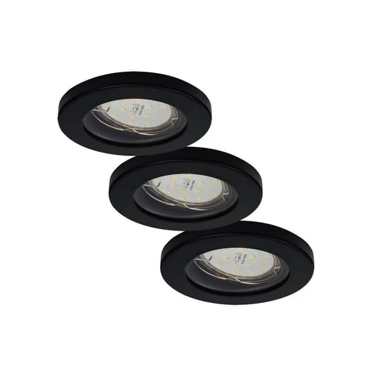 Lámparas empotrables LED para baño ELC Delfan, 3 unidades, negro