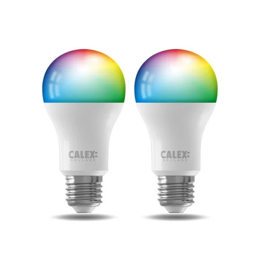 Juego de 2 bombillas LED inteligentes Calex E27 A60 9,4 W CCT RGB