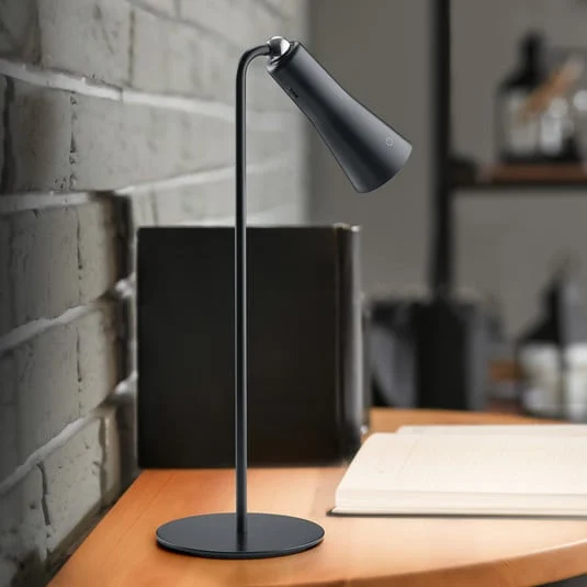 Lámpara de mesa LED recargable Maxi, negra, metal, atenuable, 36 cm
