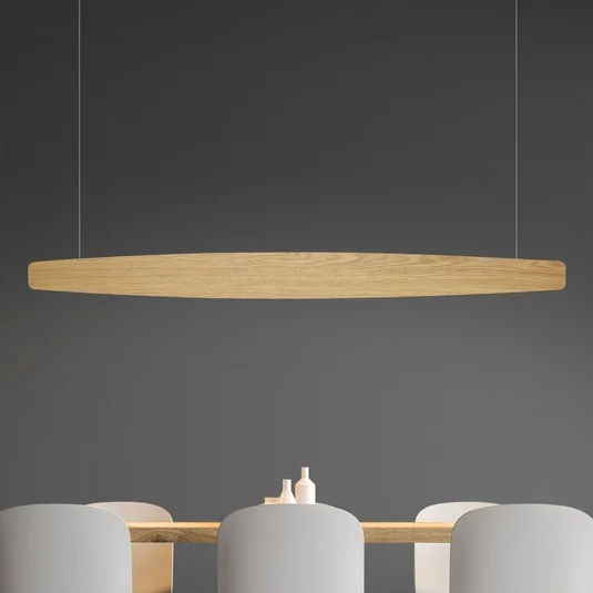 Quitani Lámpara colgante LED Persida, 148 cm, roble, 2.700 K