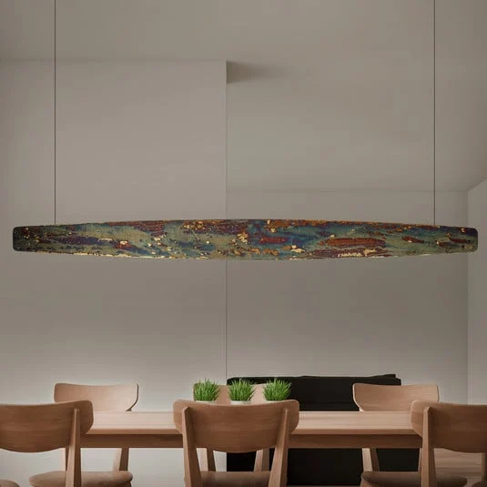 Quitani Persida lámpara colgante LED, 148 cm, metal de impacto, oro