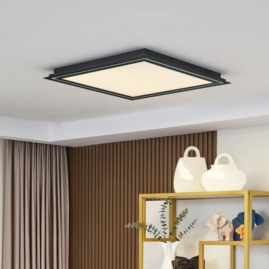 Lucande Lámpara de techo LED Leicy, negra, 64 cm, RGB, CCT