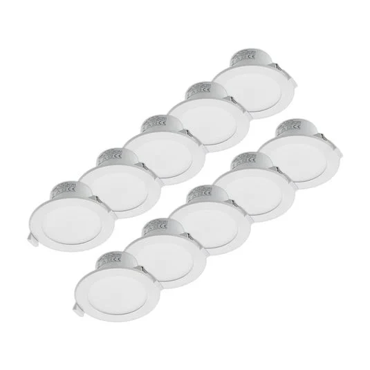 Prios lámpara empotrable LED Rida, juego de 10, blanco, 12 cm, CCT, IP44