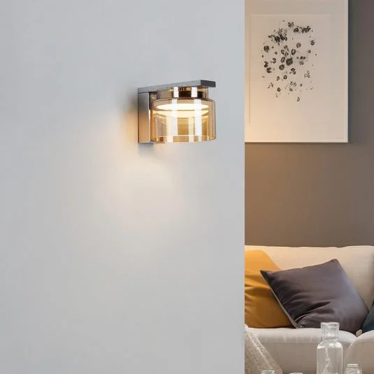 Lucande Diano aplique de pared, ámbar, hierro, cristal