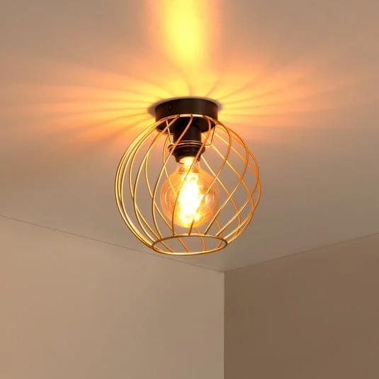 Plafón Danza, pantalla de jaula, Ø 25 cm, oro