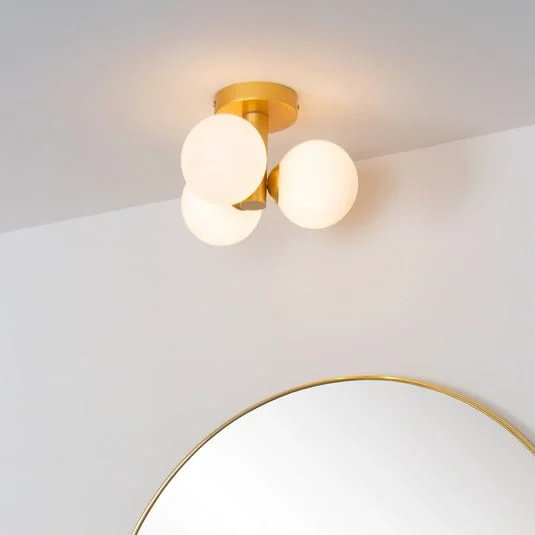 Plafón para baño Trudy, 3 luces, oro mate/opalino