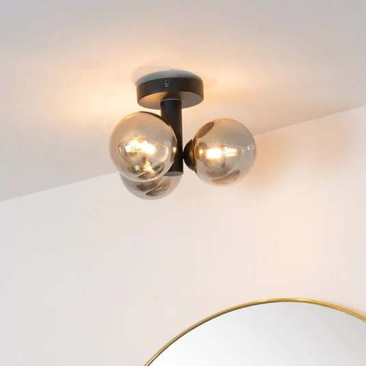Plafón para baño Trudy, 3 luces, negro/humo