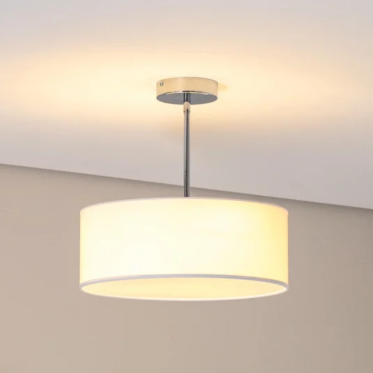 Plafón Oja, blanco/cromo, textil, Ø 40 cm