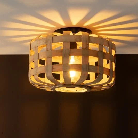 Plafón Woodline, pantalla de bambú Ø 36 cm
