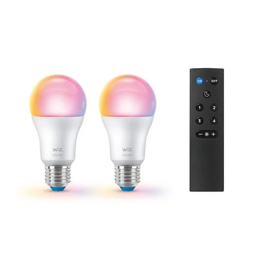 WiZ A60 LED mate WiFi E27 8,5 W RGBW control remoto, juego de 2 unidades