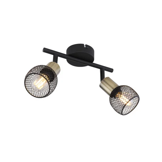 Plafón Fiastra, negro/latón antiguo 2 luces