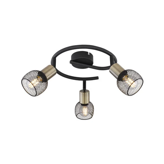 Plafón Fiastra, negro/latón antiguo 3 luces