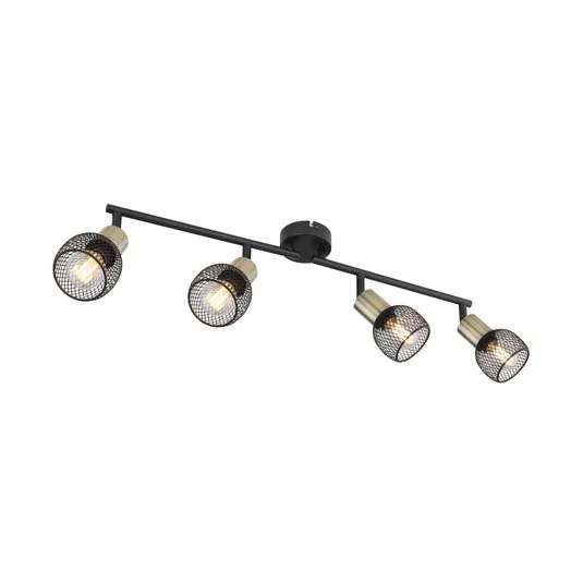 Plafón Fiastra, negro/latón antiguo 4 luces