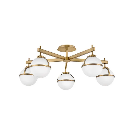 Plafón Hollis, 5 luces latón/opalino