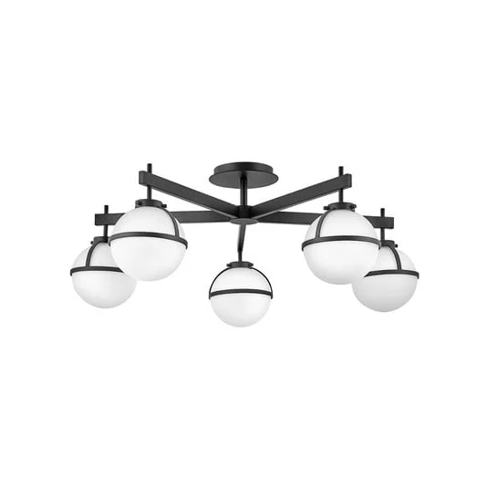 Plafón Hollis, 5 luces, negro/opalino