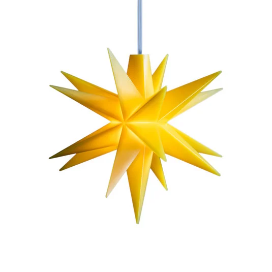 Estrella LED STERNTALER, amarilla, Ø 8 cm, 18 puntas, IP44, pilas incluidas