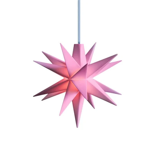 Estrella LED STERNTALER, rosa, Ø 8 cm, 18 puntas, IP44, pilas