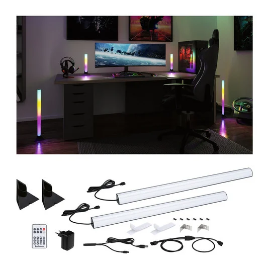 Paulmann Juego de 2 barras de luces EntertainLED Dynamic RGB de 60 cm con pie