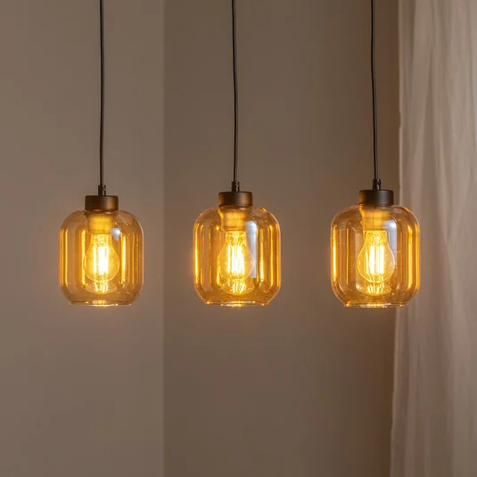 Lámpara colgante Sombra, ámbar, 3 luces, alargada