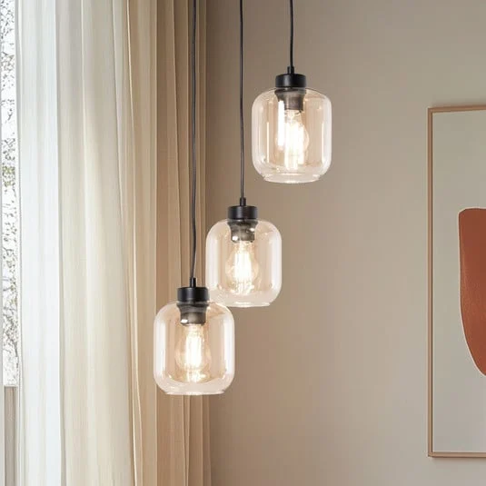 Lámpara colgante Sombra, ámbar, 3 luces, redonda