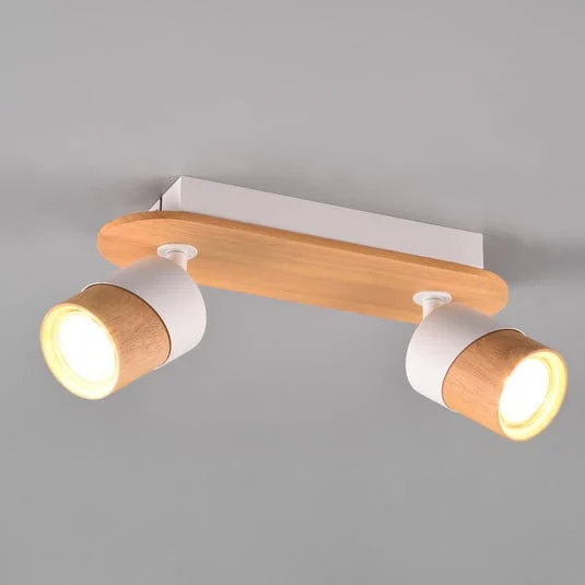 Foco de techo Aruni de madera, 2 luces blanco