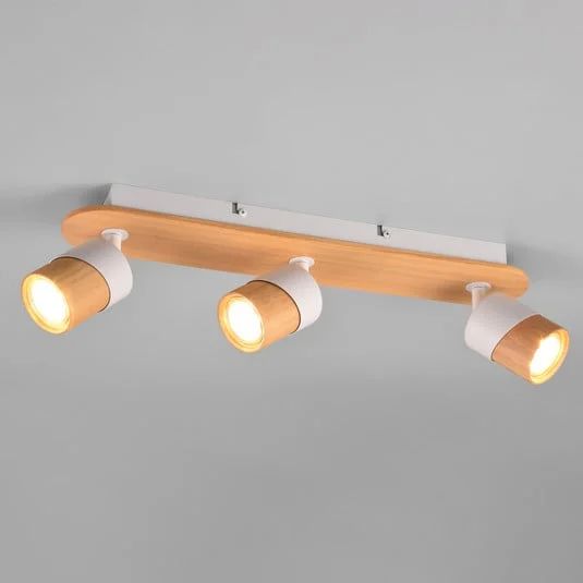 Foco de techo Aruni de madera, 3 luces blanco