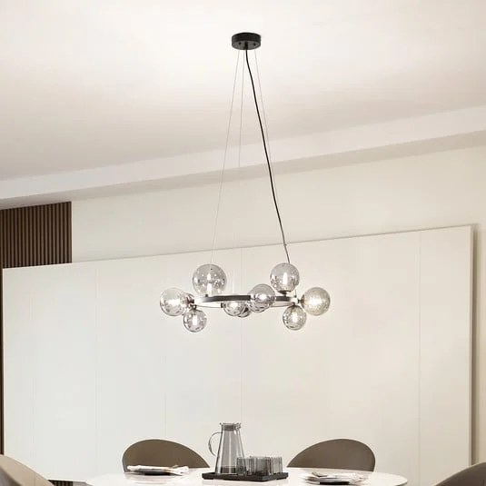 Lucande lámpara colgante Naelen, negro/gris, 64,3 cm, cristal, G9