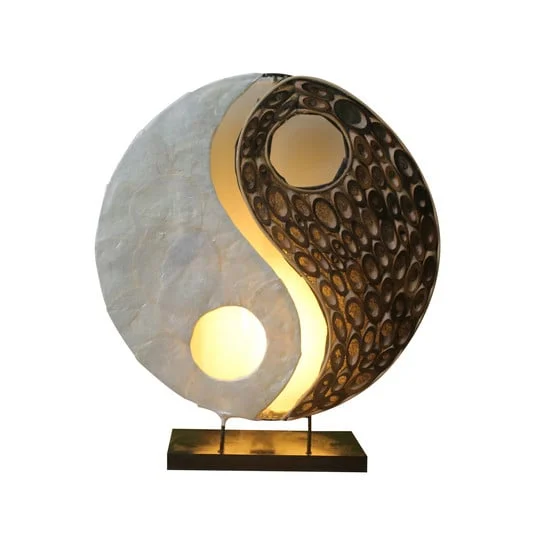 Lámpara de mesa Ying Yang de materiales naturales, 30 cm