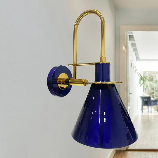 Aplique de pared Ramsay, azul marino/dorado, altura 35 cm, metal