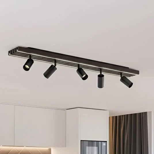 Downlight LED Lucande Tiron, 5 luces, 100 cm, roble
