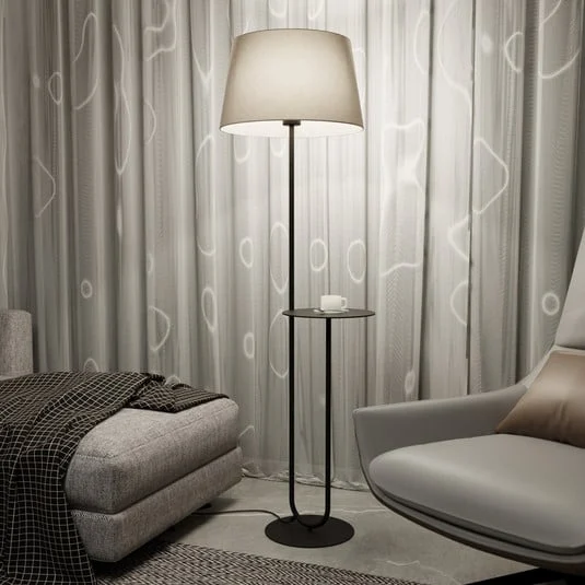 Lámpara de pie Hotel, beige/negro, altura 150 cm, tela/metal