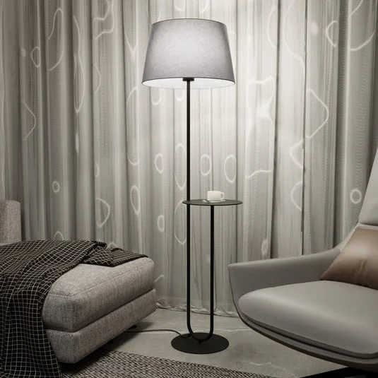 Lámpara de pie de hotel, gris/negro, altura 150 cm, tela/metal