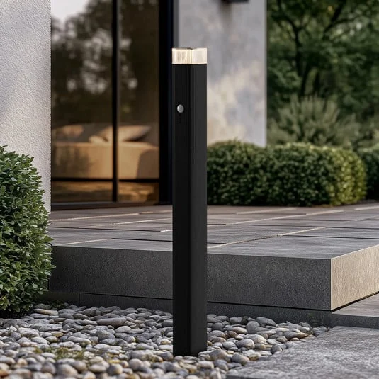 Bolardo luminoso Lindby Halvar, 80 cm, negro, IP65, GU10, sensor