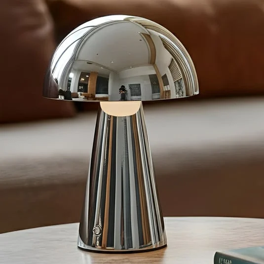 Lámpara de mesa LED recargable Nevijo de Lindby, cromada, Ø 20 cm, USB,
