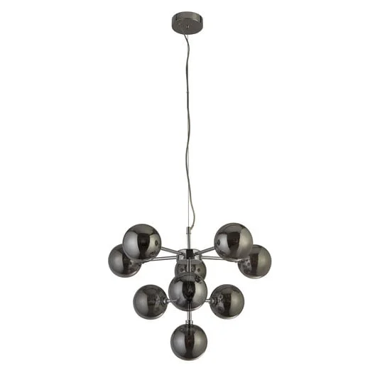 Lámpara colgante Zarath, gris humo, cristal, 9 luces, Ø 49 cm