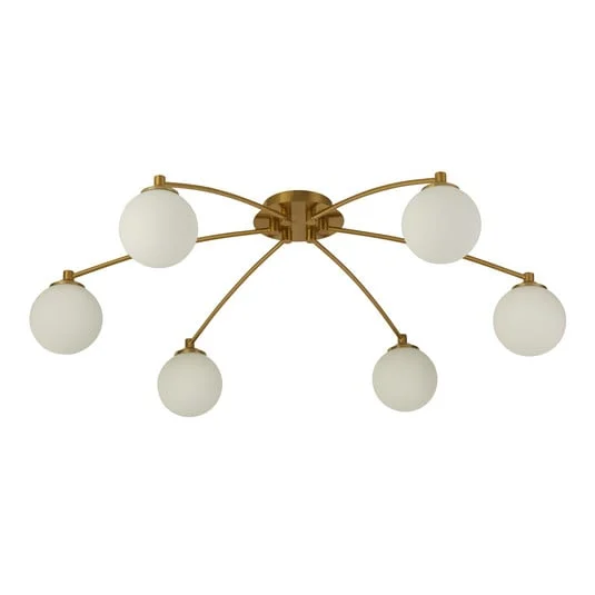Plafón Feylinn, blanco/latón, cristal, Ø 75 cm, 6 luces.