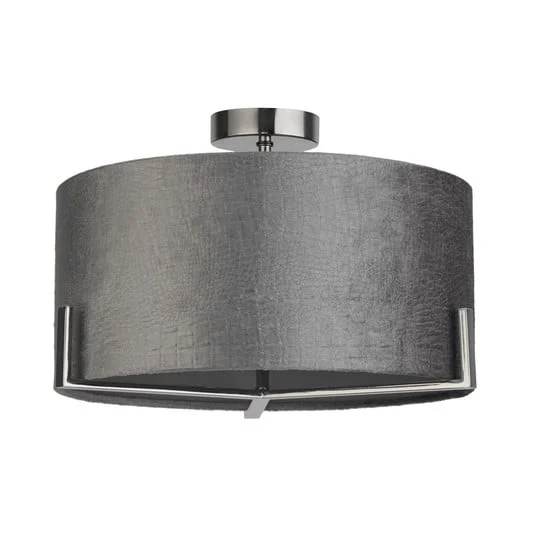 Plafón Kyran, gris, metal, terciopelo, Ø 40 cm, E27