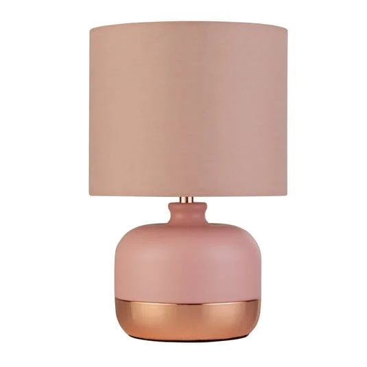 Lámpara de mesa Tamsin, rosa, metal/textil, altura 27 cm, E14