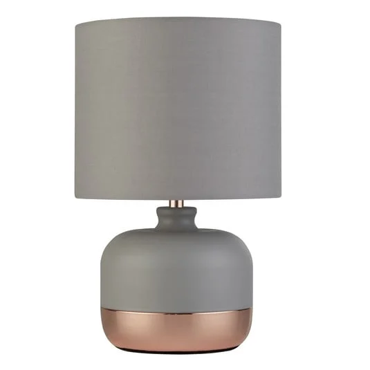 Lámpara de mesa Tamsin, gris, metal/textil, altura 27 cm, E14