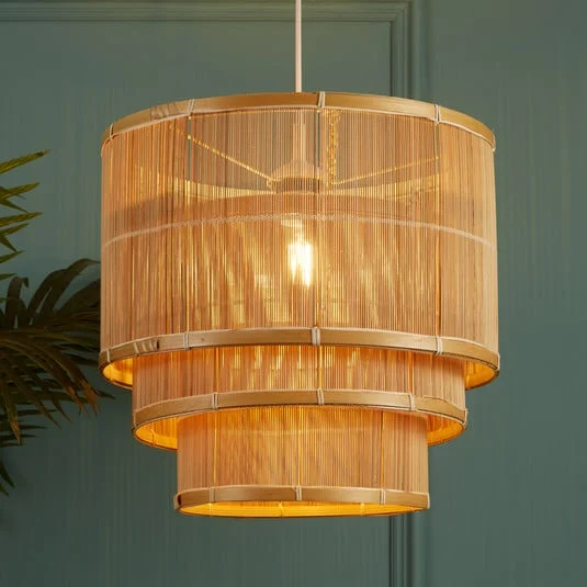 Lámpara colgante Astaria, color madera, bambú, Ø 40 cm, E27
